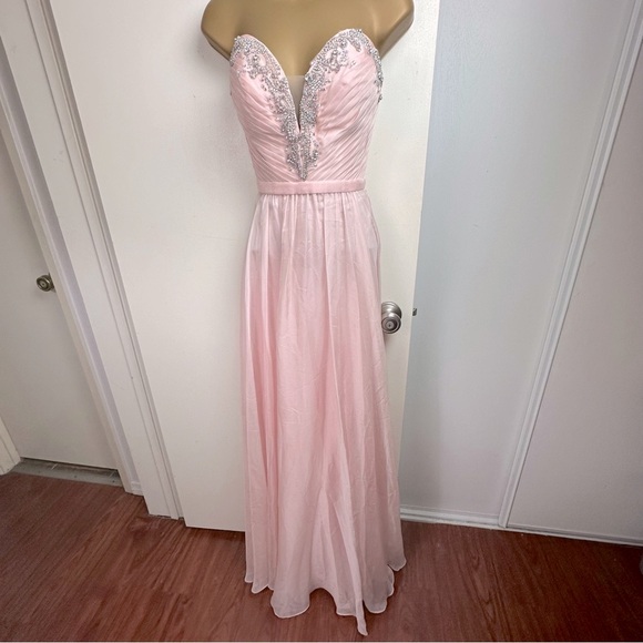 La Femme Blush Designer Pleated Chiffon Jeweled Embellished Prom Dress 20027 6 - Picture 5 of 16